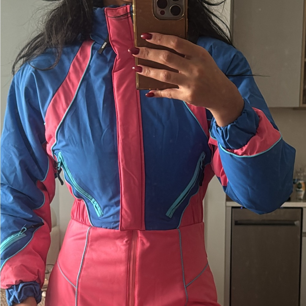 Vibrant Pink and Blue SKI SUIT